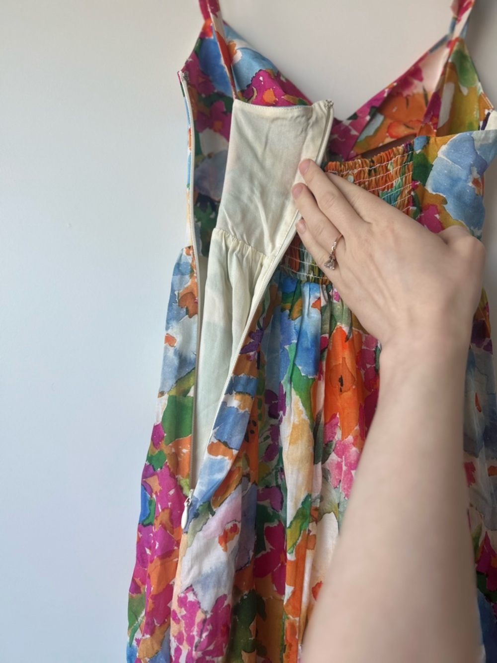 & Other Stories Multicolor Floral Midi Dress in Pink, Orange, Green, Blue - Picture 6 of 10